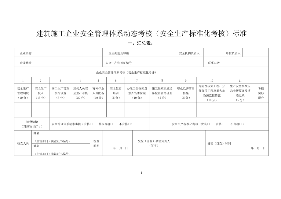 建筑施工企业安全管理体系动态考核（安全生产标准化考核）参考模板范本.doc_第1页