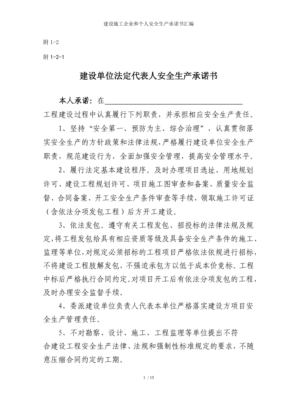 建设施工企业和个人安全生产承诺书汇编参考模板范本.doc_第1页