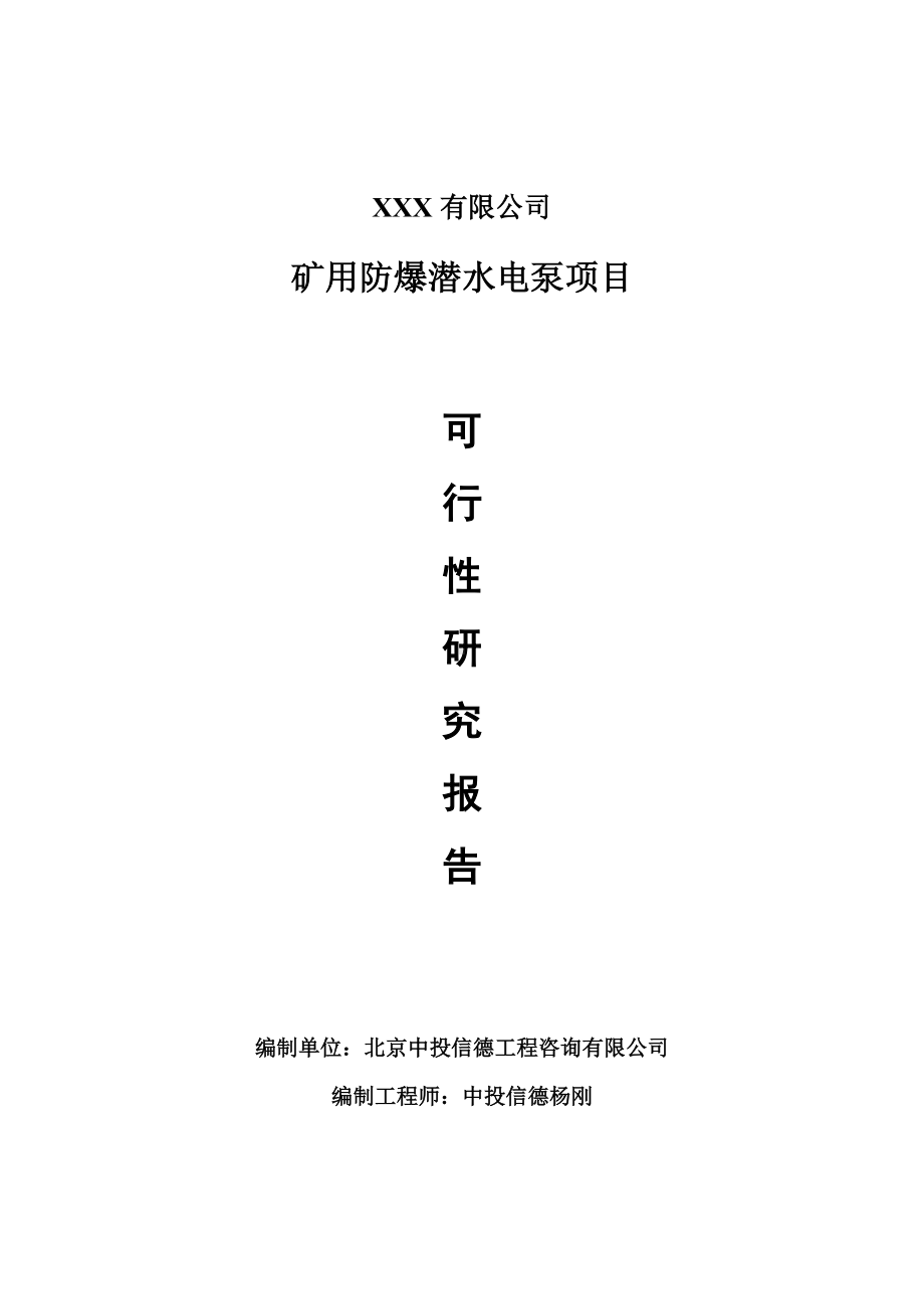 矿用防爆潜水电泵项目可行性研究报告建议书申请备案.doc_第1页