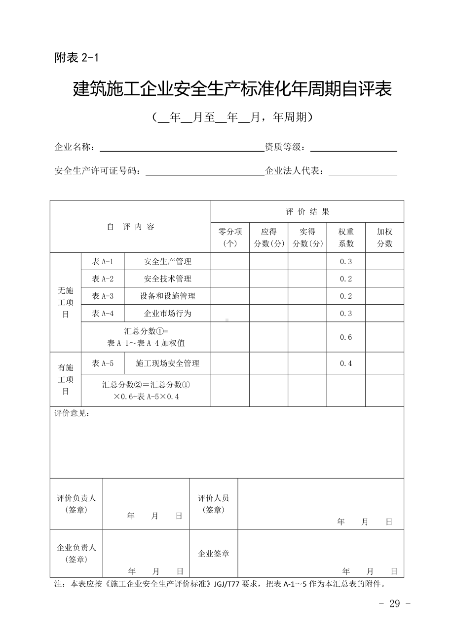 建筑施工企业安全生产标准化年周期自评表参考模板范本.doc_第1页