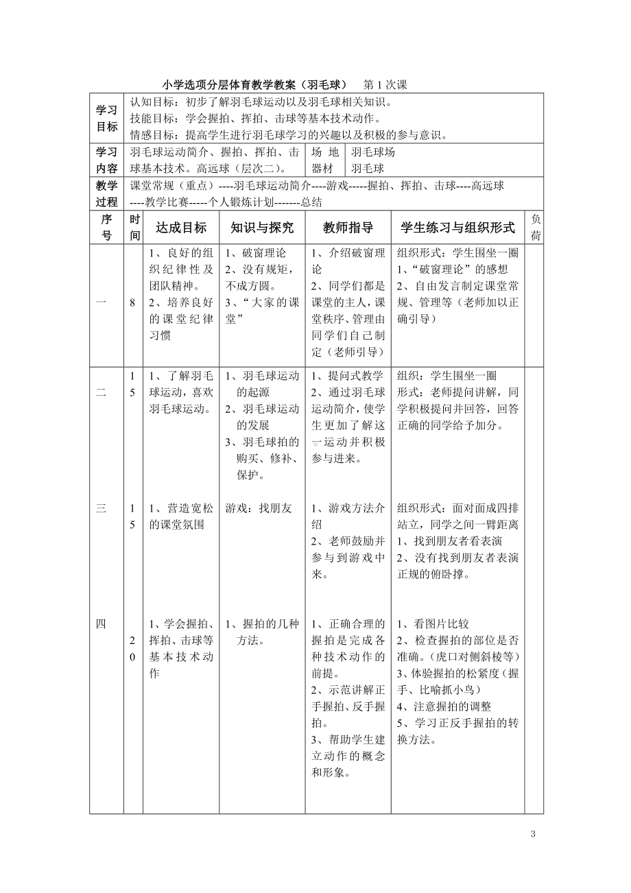 小学羽毛球特色教学教案(羽毛球).doc_第3页