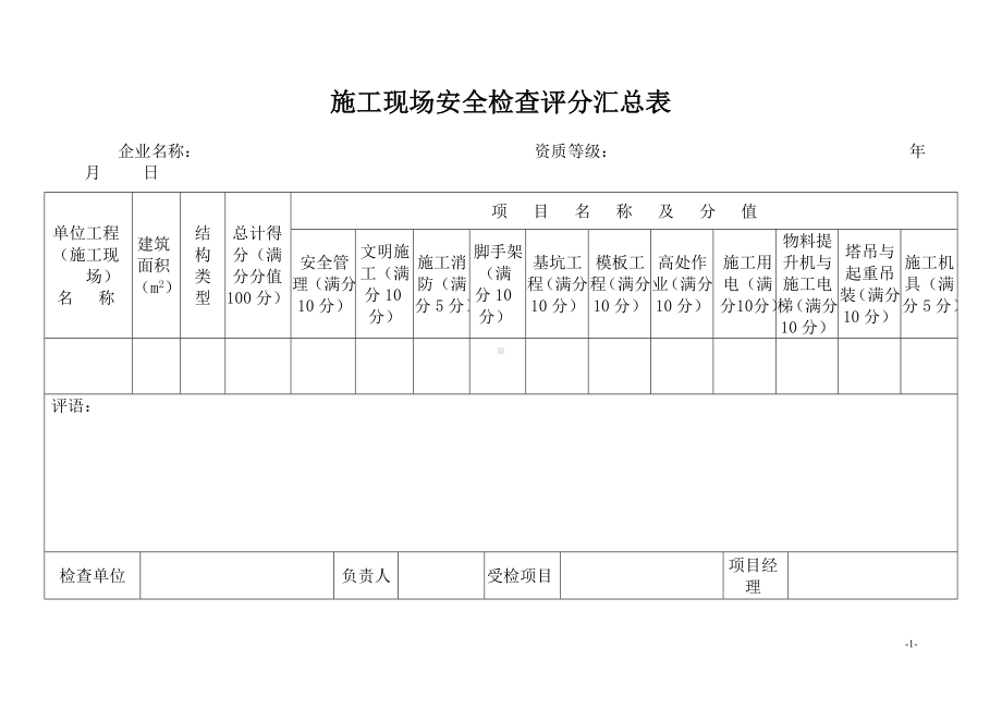 建筑施工安全检查标准评分表(全套)参考模板范本.doc_第1页