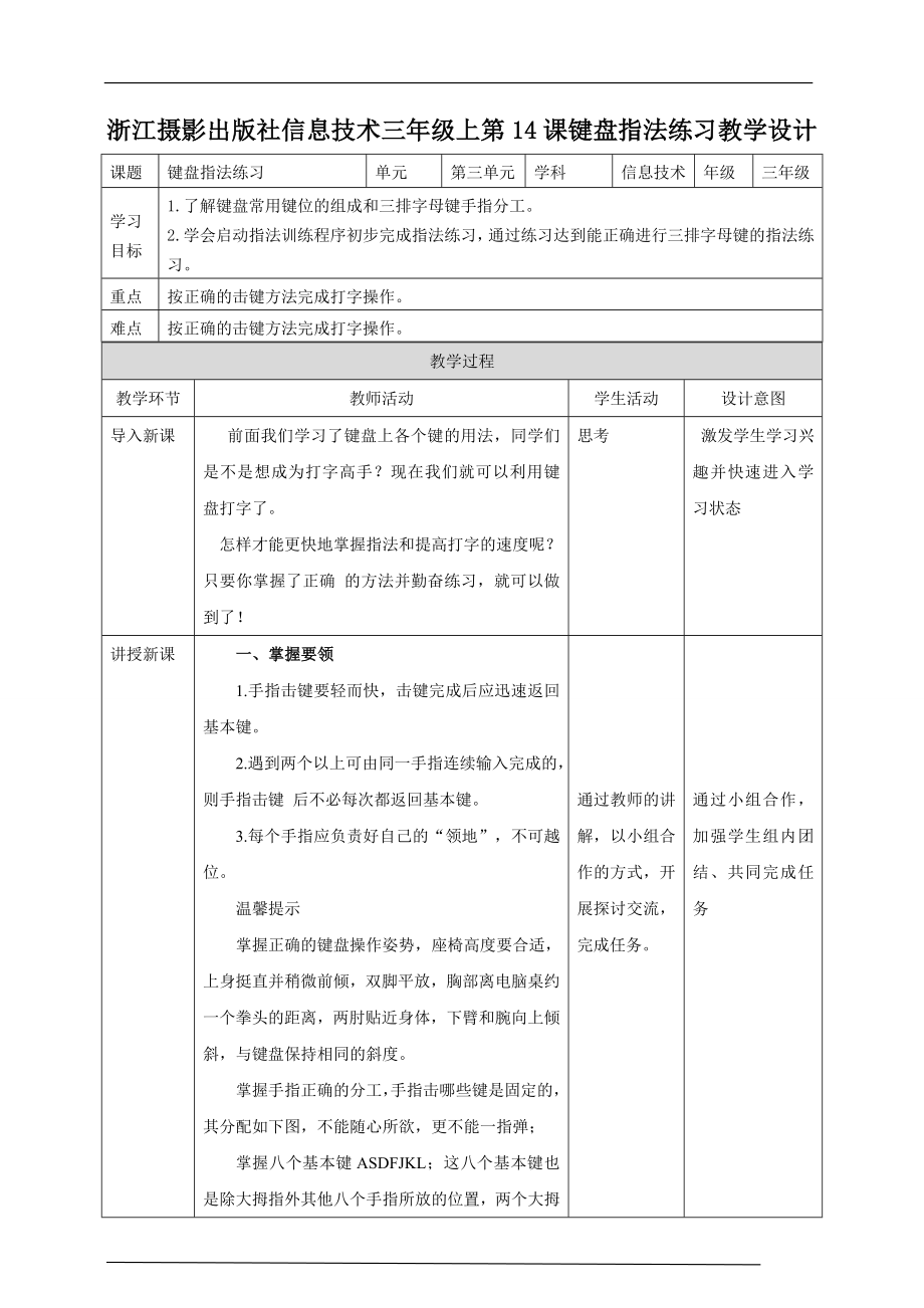 第三单元第14课 键盘指法练习 ppt课件（27张PPT）+教案+练习-2022新浙摄影版三年级上册《信息技术》.rar