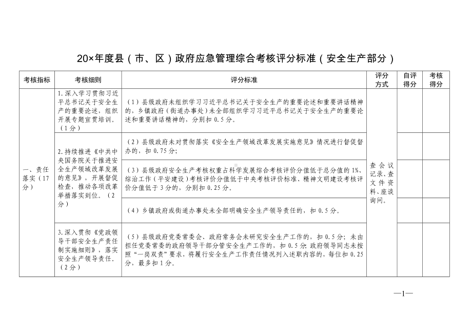 某地应急管理综合考核评分标准（全体系）参考模板范本.doc_第1页