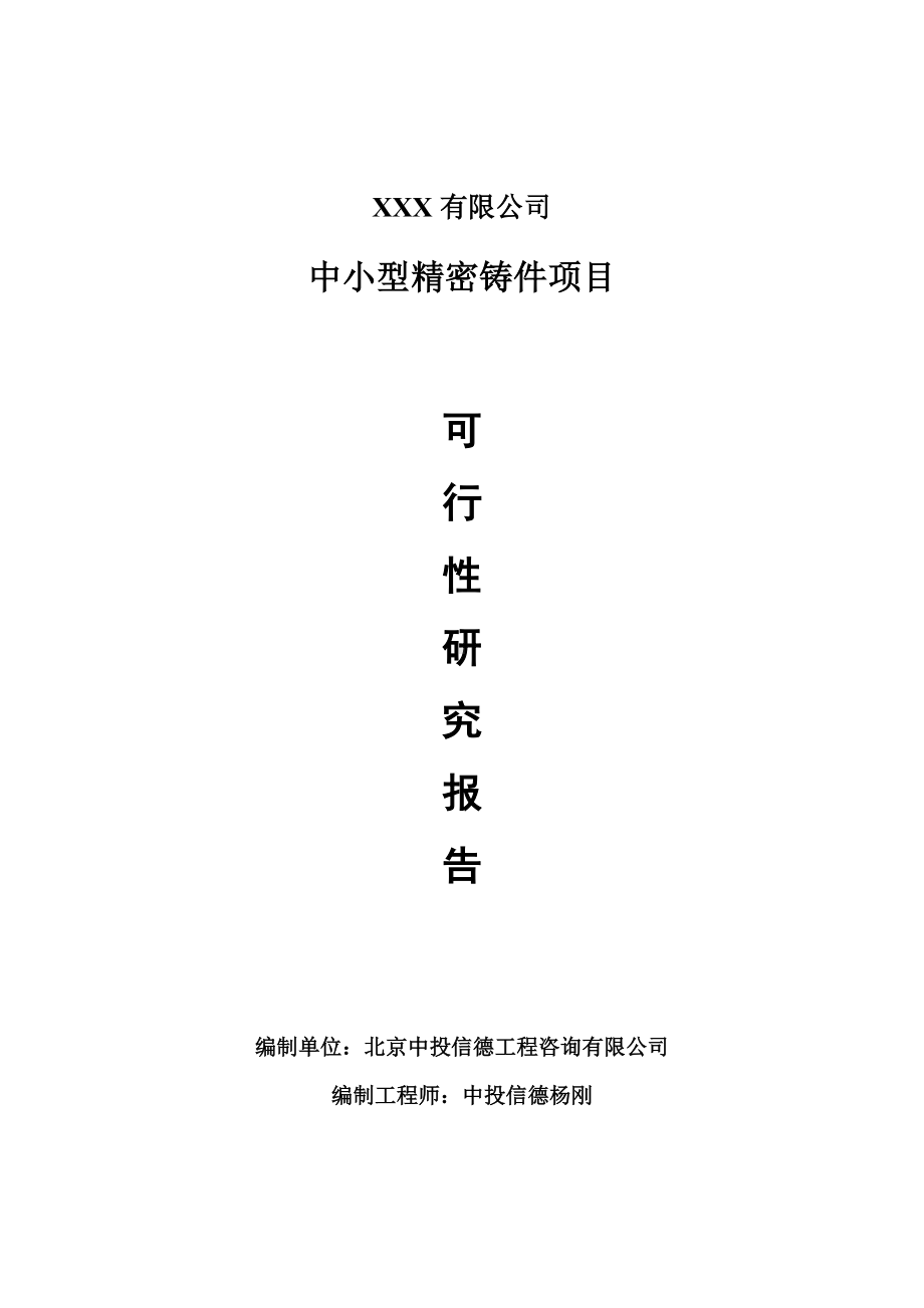 中小型精密铸件项目可行性研究报告建议书.doc_第1页