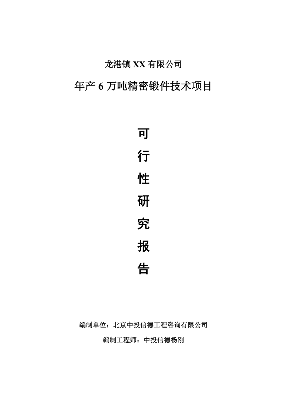 年产6万吨精密锻件技术项目可行性研究报告申请报告.doc_第1页