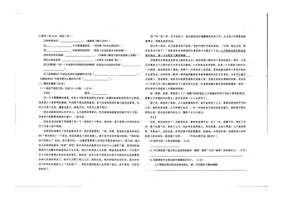 甘肃省白银市会宁县枝阳 2021-2022学年上学期九年级期中语文试卷.pdf_第2页