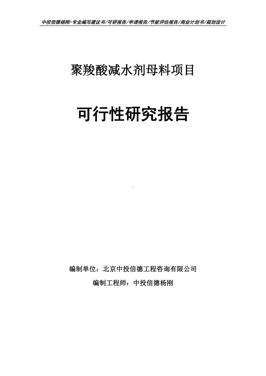 聚羧酸减水剂母料项目可行性研究报告申请建议书案例.doc_第1页