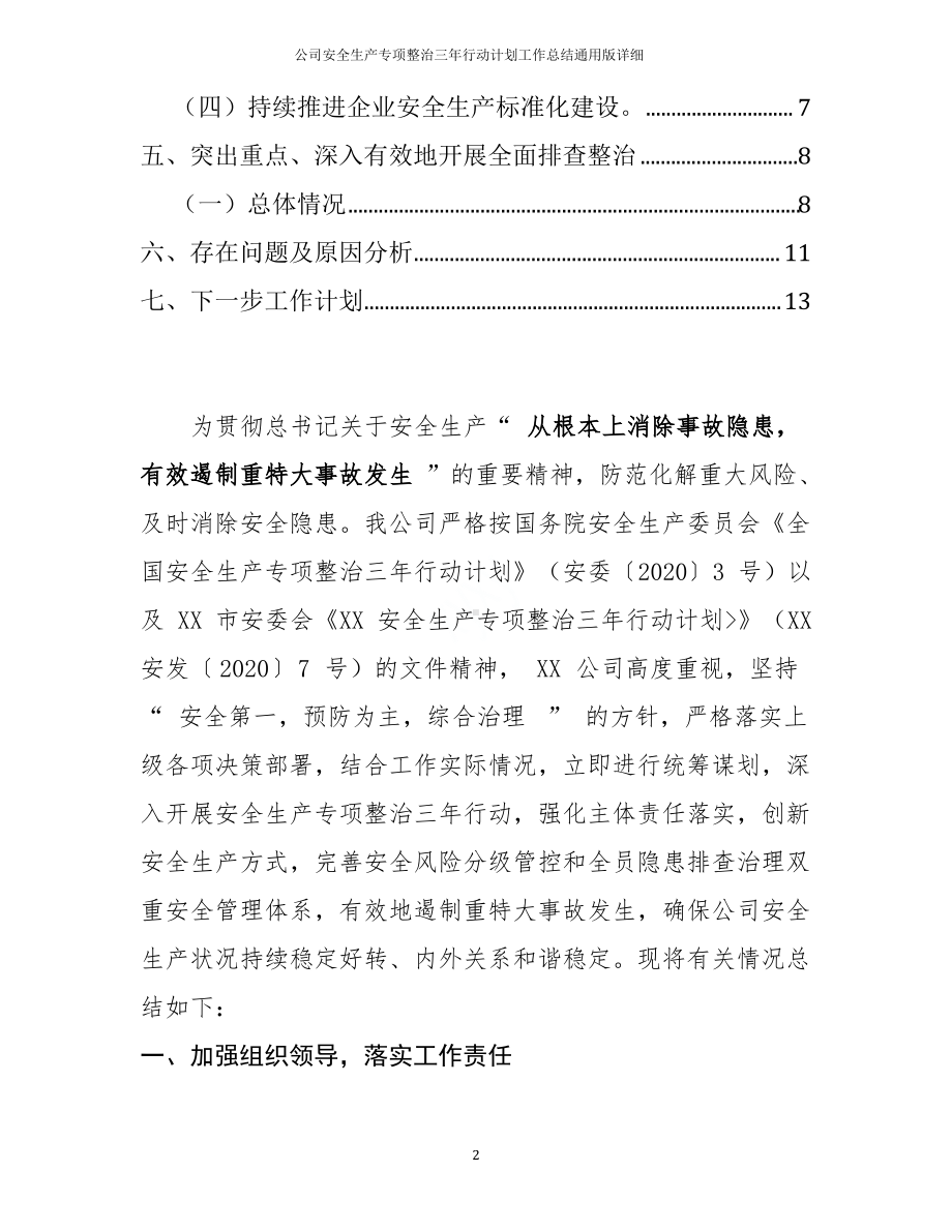 公司安全生产专项整治三年行动计划工作总结通用版详细.pdf_第2页