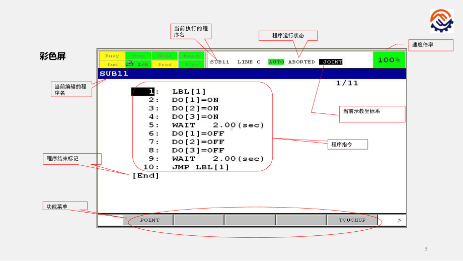 电子教案工业机器人现场编程(FANUC)+任务2动作指令示教课件.ppt_第3页