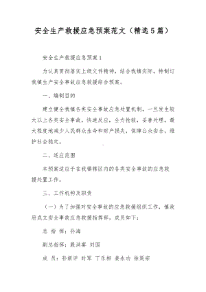 安全生产救援应急预案范文（精选5篇）.docx