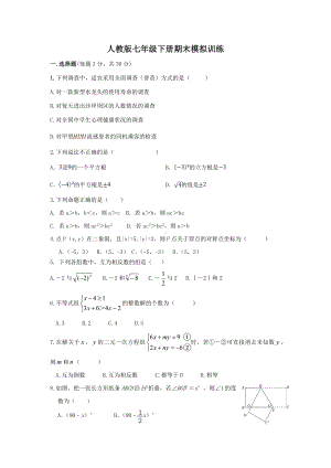 2021-2022学年人教版七年级数学下册期末数学模拟训练.docx