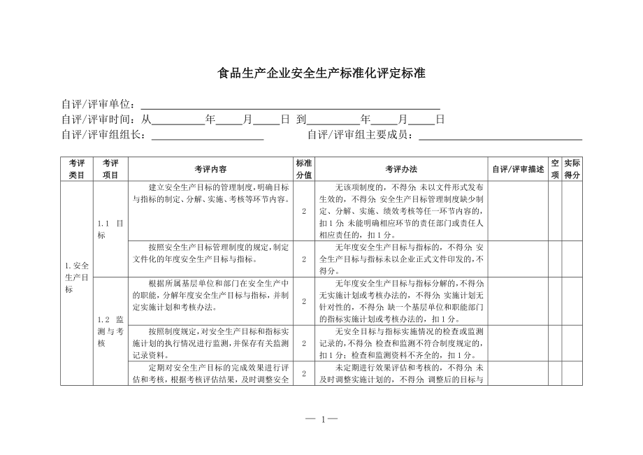 食品生产企业安全生产标准化评定标准(参考)参考模板范本.doc_第1页