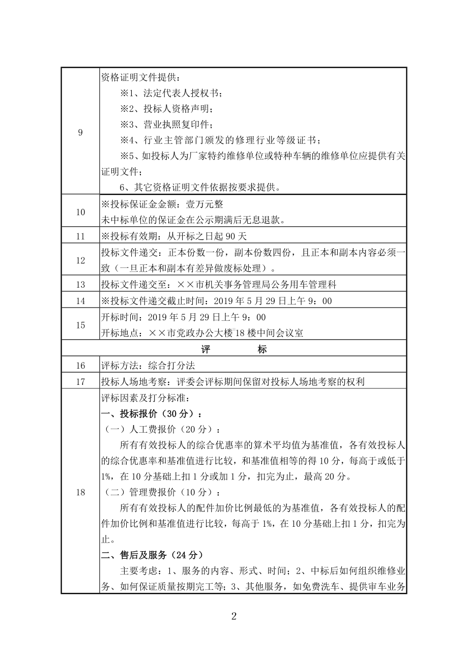 市直机关车辆应急保障服务中心车辆定点维修服务招标项目招标文件参考模板范本.doc_第2页