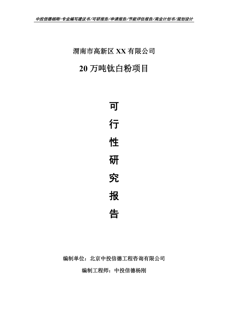 20万吨钛白粉建设项目可行性研究报告建议书模板.doc_第1页