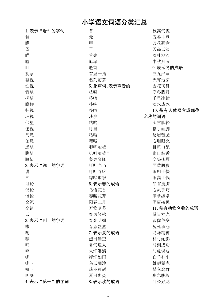 小学语文小升初词语分类汇总（共44类用进作文得高分）.doc_第1页