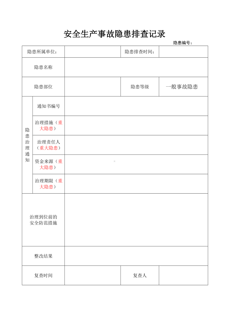 安全生产事故隐患排查记录参考模板范本.doc_第1页