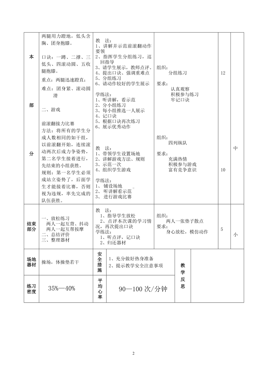 《前滚翻、游戏》教案参考模板范本.doc_第2页