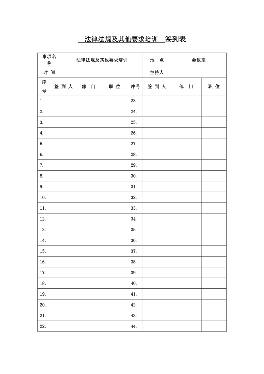 安全标准化-法律法规及其他要求培训记录样表参考模板范本.doc_第2页