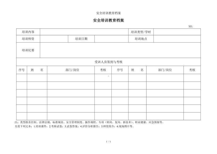 安全培训教育档案参考模板范本.doc_第1页