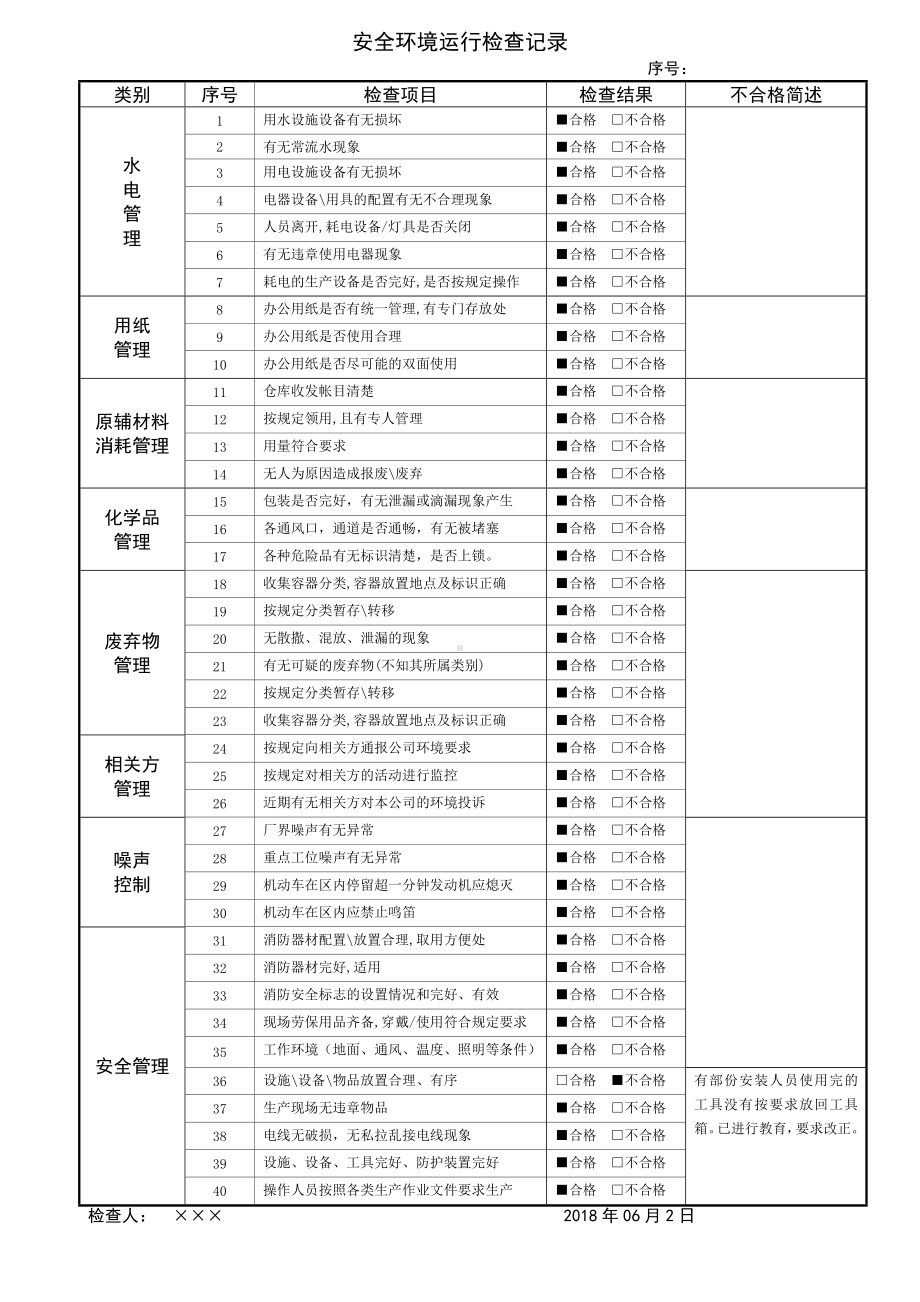 安全环境运行检查记录参考模板范本.doc_第1页