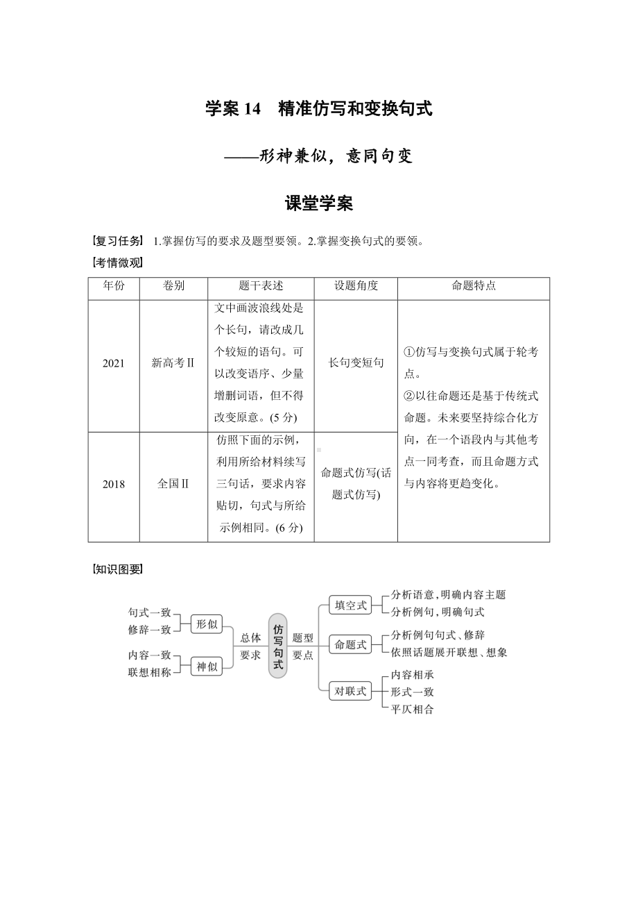 高考语文一轮复习 学案14　精准仿写和变换句式-形神兼似意同句变.docx_第1页