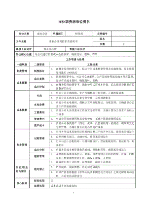 成本会计岗位职责说明书参考模板范本.doc