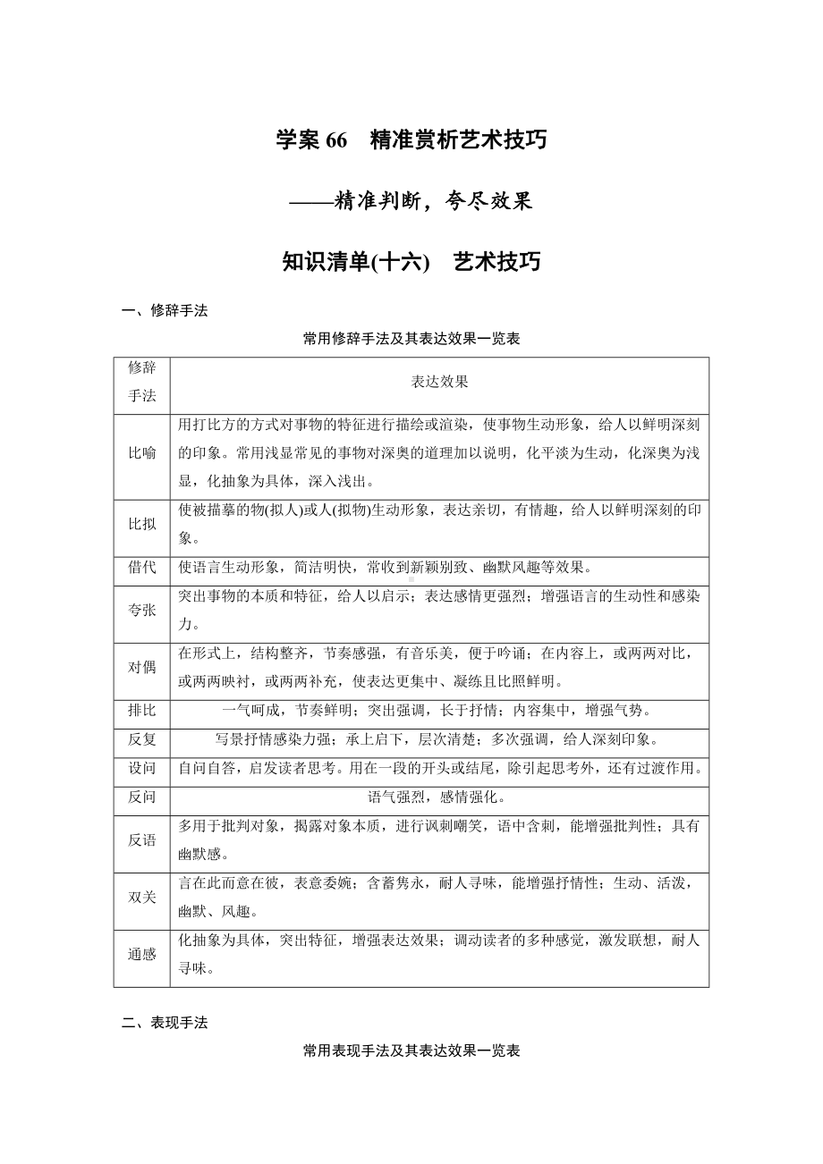 高考语文一轮复习 学案66　精准赏析艺术技巧-精准判断夸尽效果.docx_第1页