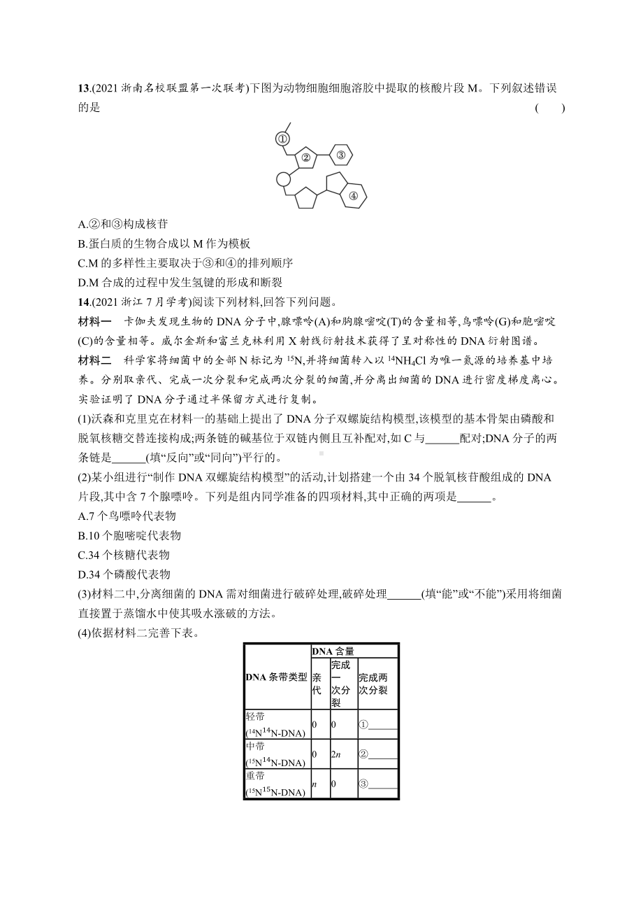 2023年高中生物学业水平考试专题练习14　DNA的分子结构与复制（含答案）.docx_第3页