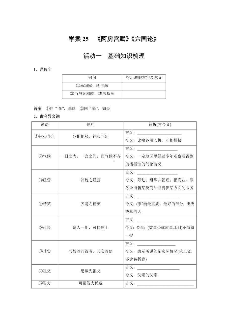 高考语文一轮复习 学案25　《阿房宫赋》《六国论》.docx_第1页