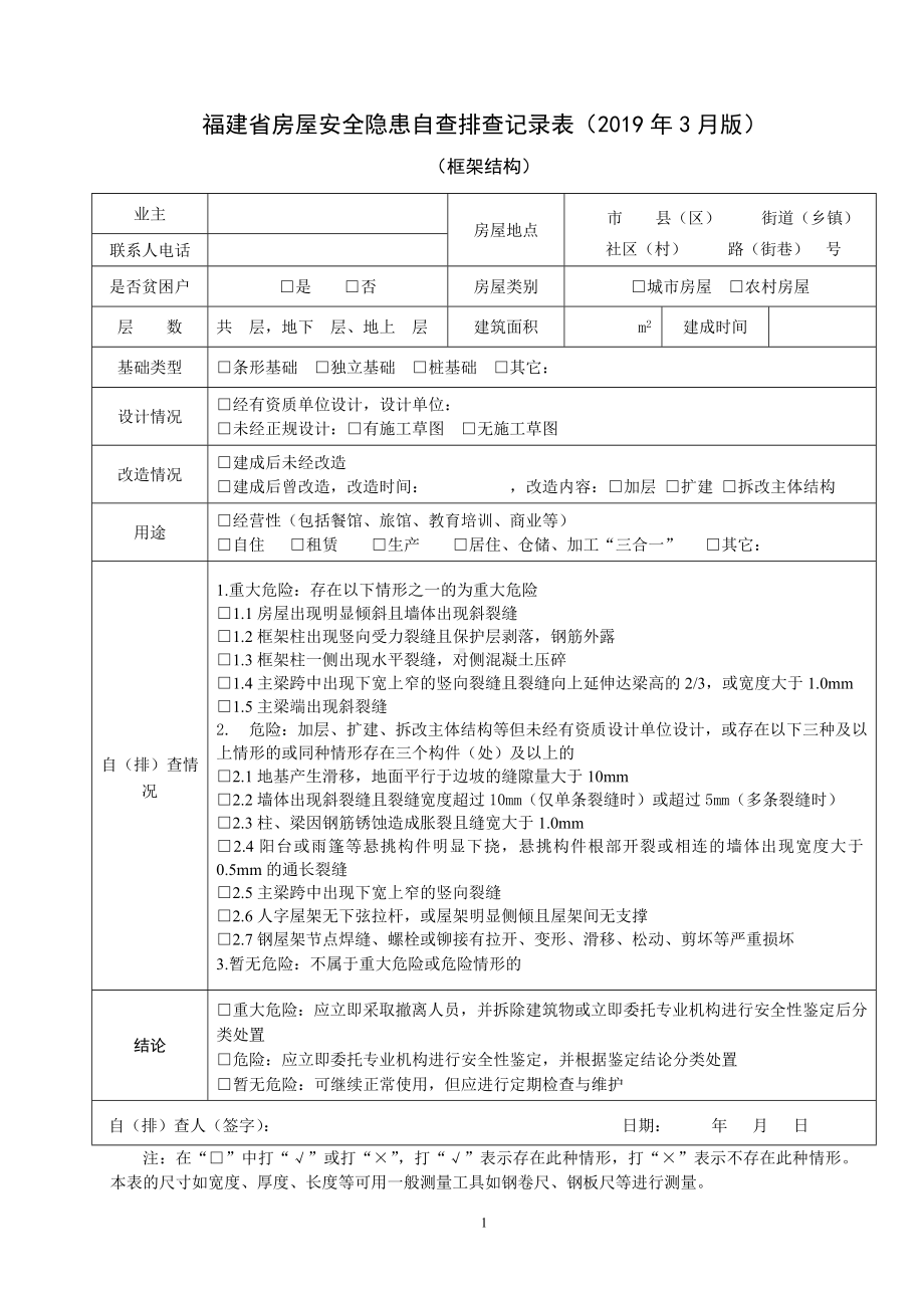 房屋安全隐患自查排查记录表参考模板范本.doc_第1页