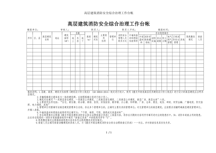 高层建筑消防安全综合治理工作台帐参考模板范本.doc_第1页