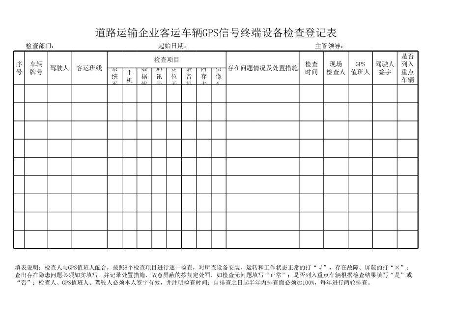 道路运输企业客运车辆GPS信号终端设备检查登记表参考模板范本.xls_第1页