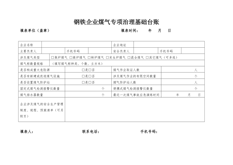 钢铁企业煤气专项治理基础台账参考模板范本.doc_第1页