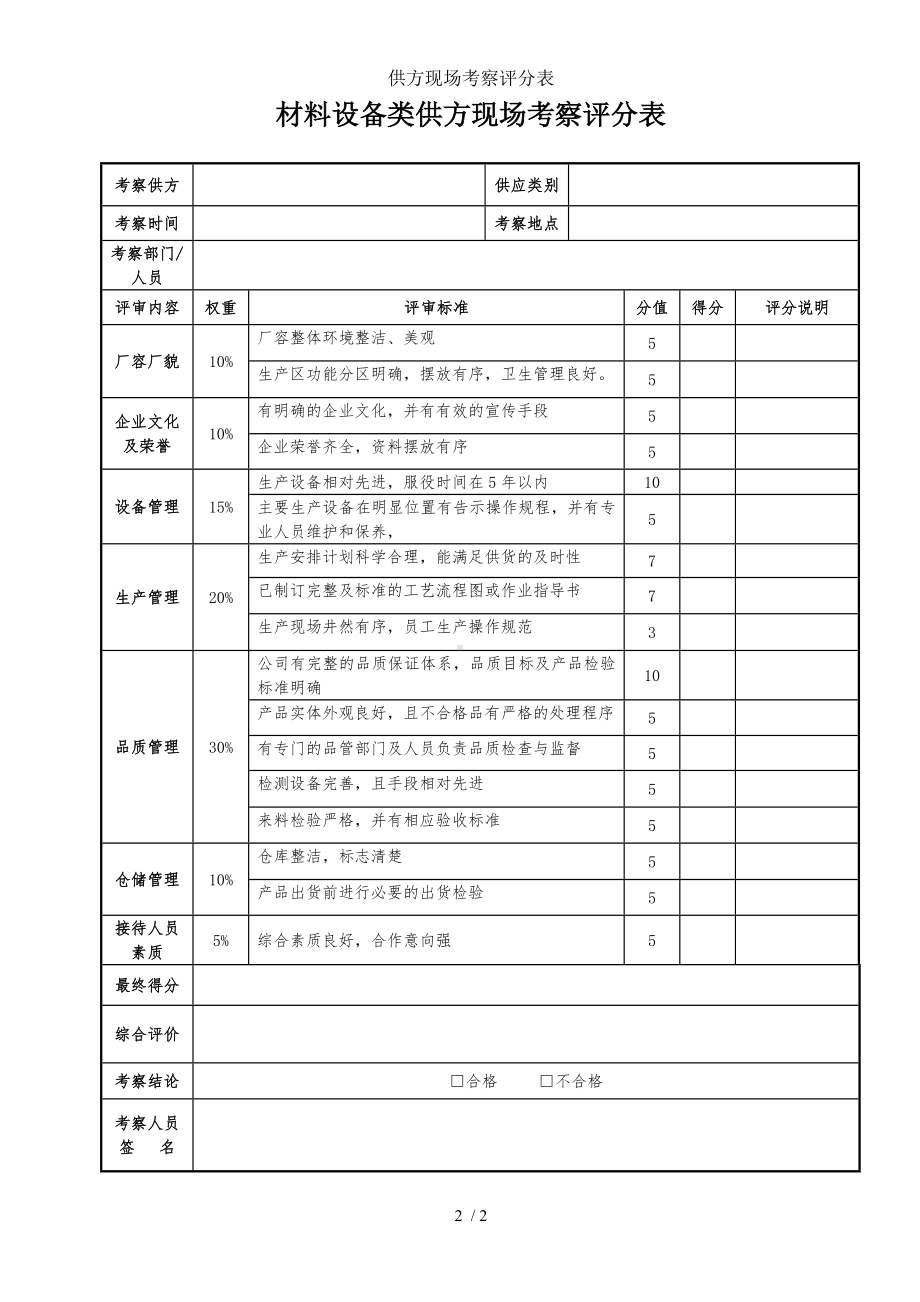 供方现场考察评分表参考模板范本.doc_第2页