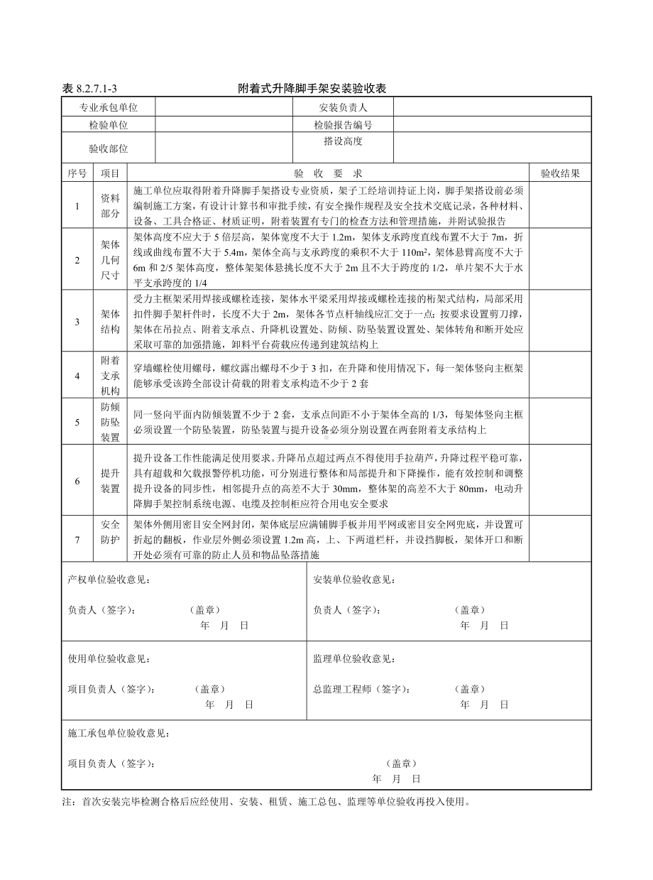 附着式升降脚手架安装验收表参考模板范本.doc_第1页