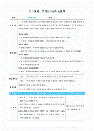 4.2 调查家中使用的能量教案(PDF版表格式含反思）-2022新教科版六年级上册《科学》.pdf