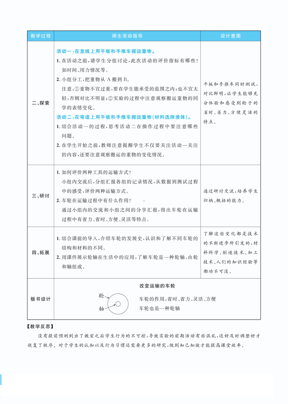 3.4改变运输的车轮教案(PDF版表格式含反思）-2022新教科版六年级上册《科学》.pdf_第2页