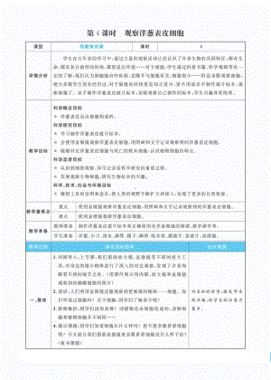 1.4观察洋葱表皮细胞教案(PDF版表格式含反思）-2022新教科版六年级上册《科学》.pdf