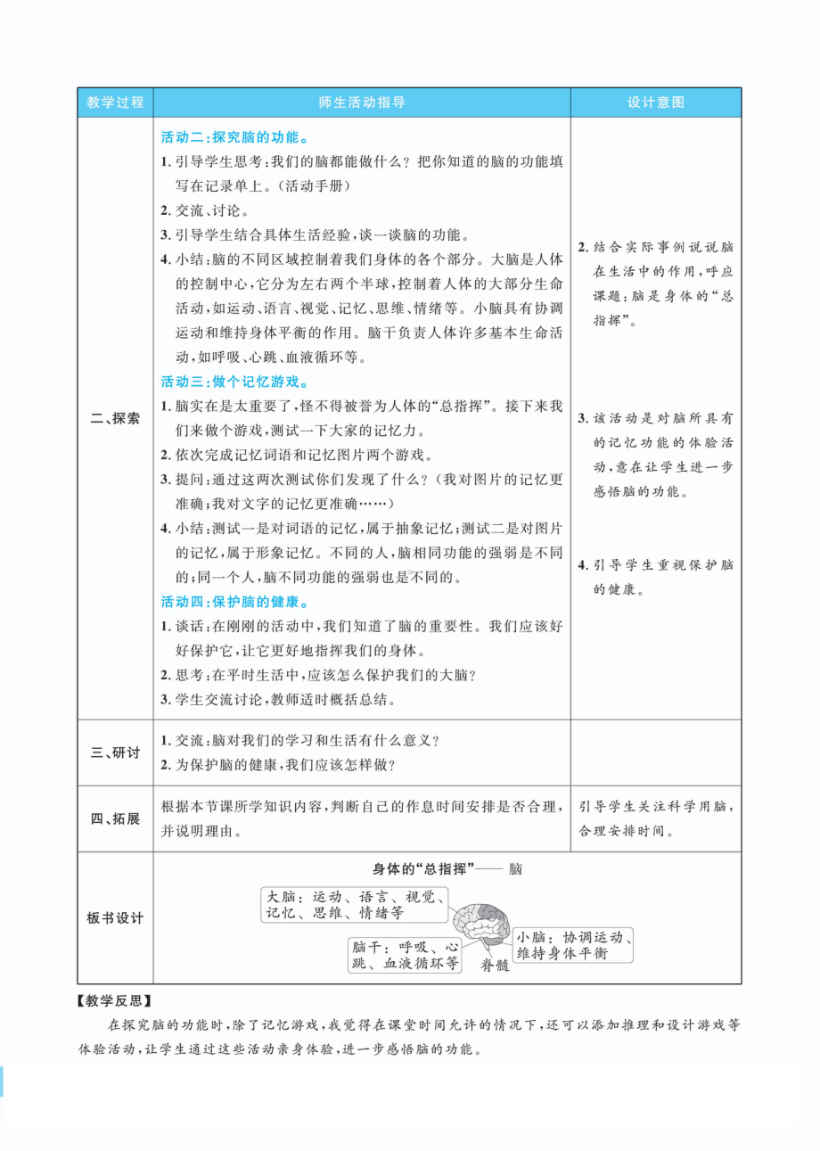 4.4身体的“总指挥”教案(PDF版表格式含反思）-2022新教科版五年级上册《科学》.pdf_第2页