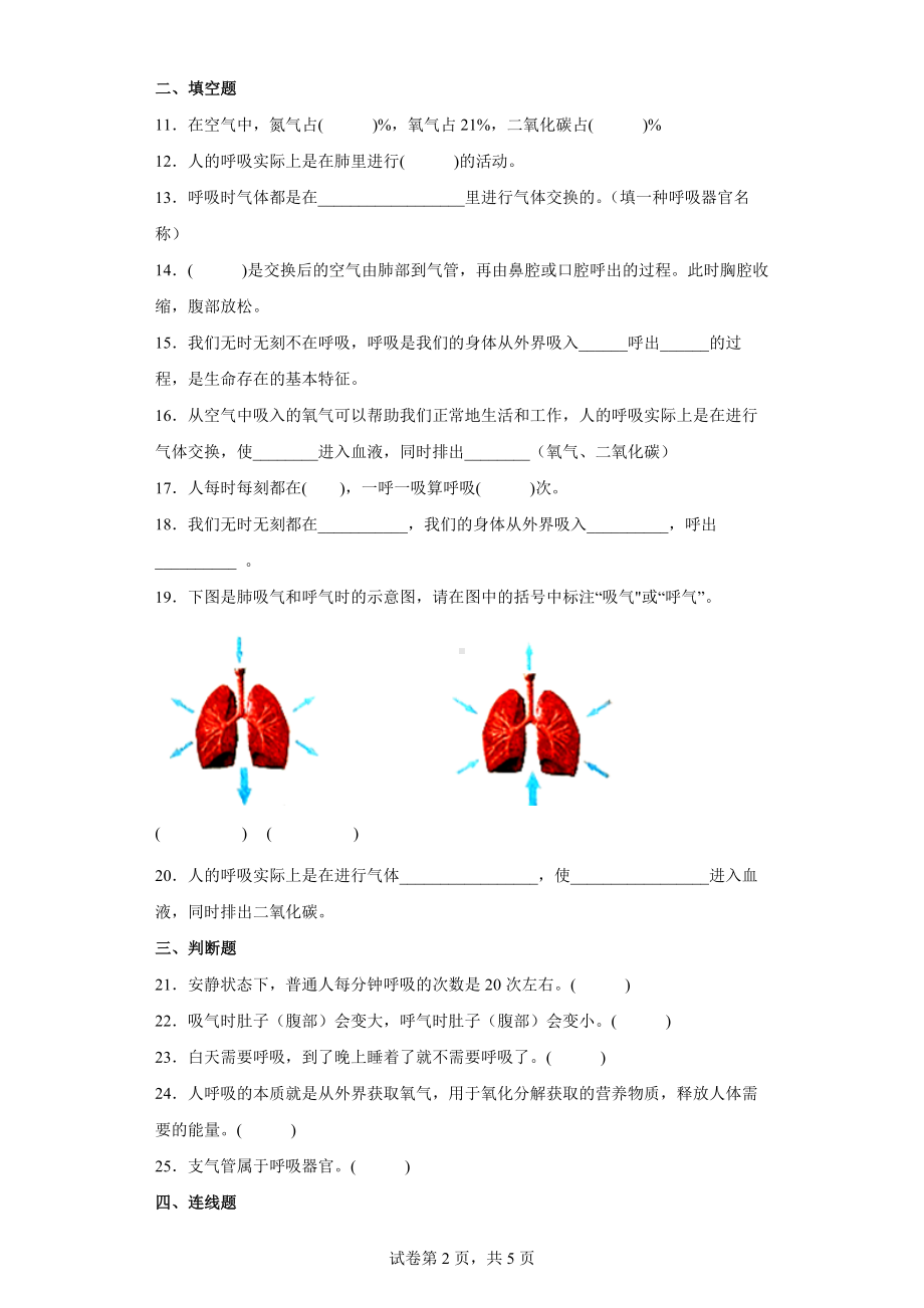 1.感受我们的呼吸同步练习（含答案）-2022教科版四年级上册《科学》.docx_第2页