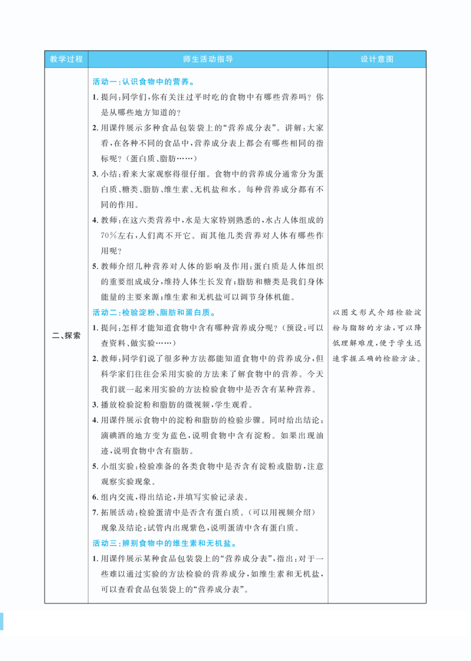 2.5食物中的营养教案(PDF版表格式含反思）-2022教科版四年级上册《科学》.pdf_第2页