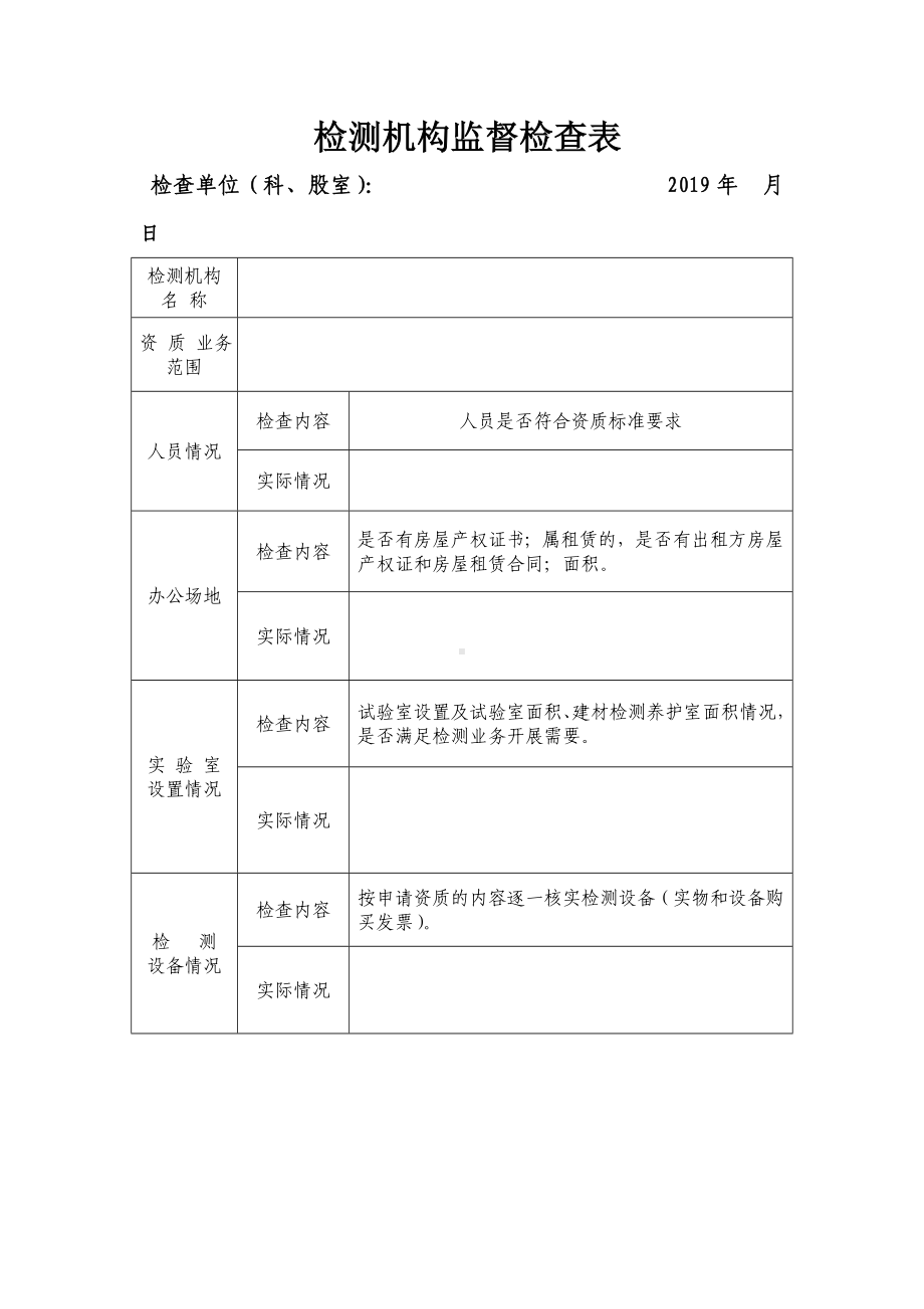 检测机构监督检查表参考模板范本.doc_第1页