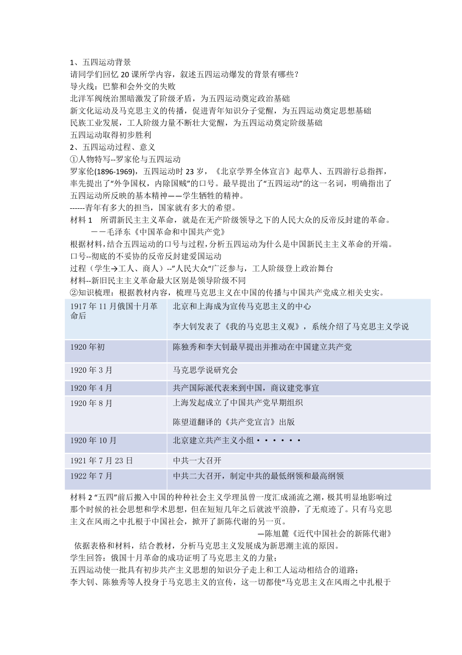 2022年高中统编教材历史培训 第21课五四运动与中国共产党的成立教学设计.docx_第2页