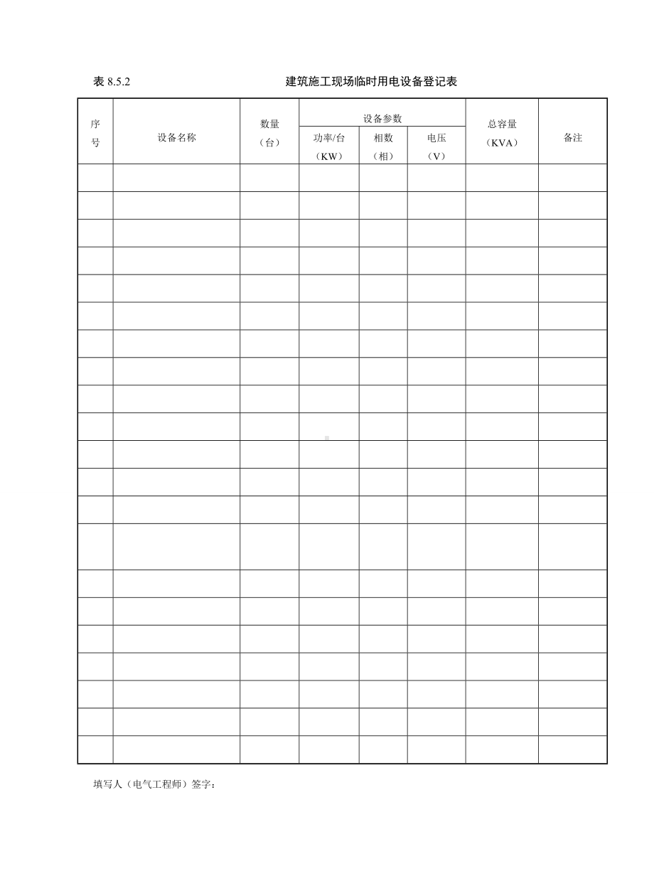 建筑施工现场临时用电设备登记表参考模板范本.doc_第1页