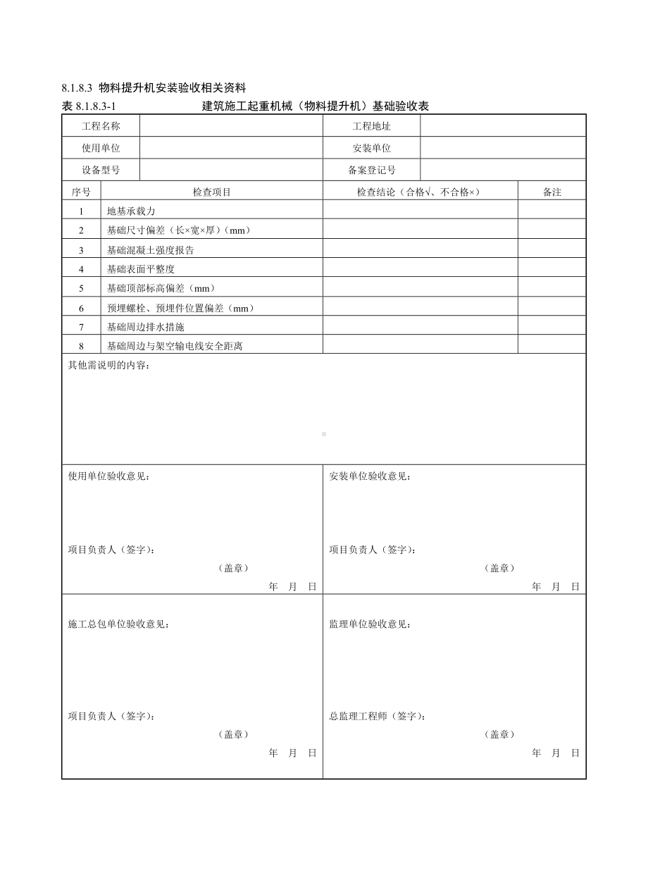 建筑施工起重机械（物料提升机）基础验收表参考模板范本.doc_第1页