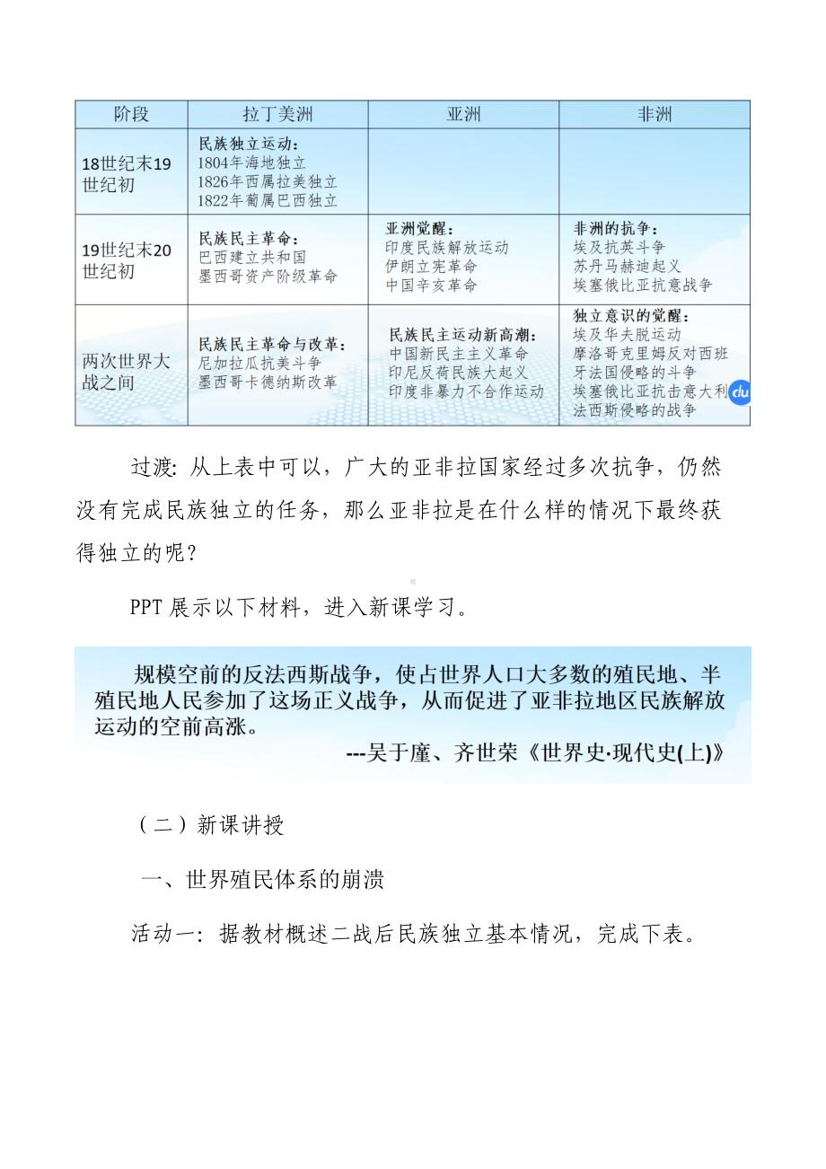 2022年高中统编教材历史培训第21课世界殖民体系的瓦解与新兴国家的发展 教学设计.docx_第3页