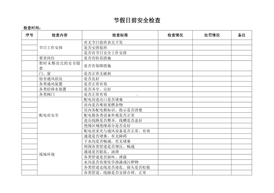 节假日前安全检查表参考模板范本.doc_第1页