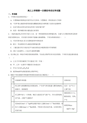 湖南省怀化市2022届高三上学期第一次模拟考试化学试题及答案.docx