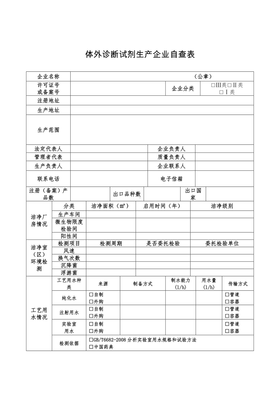 体外诊断试剂生产企业自查表参考模板范本.doc_第1页